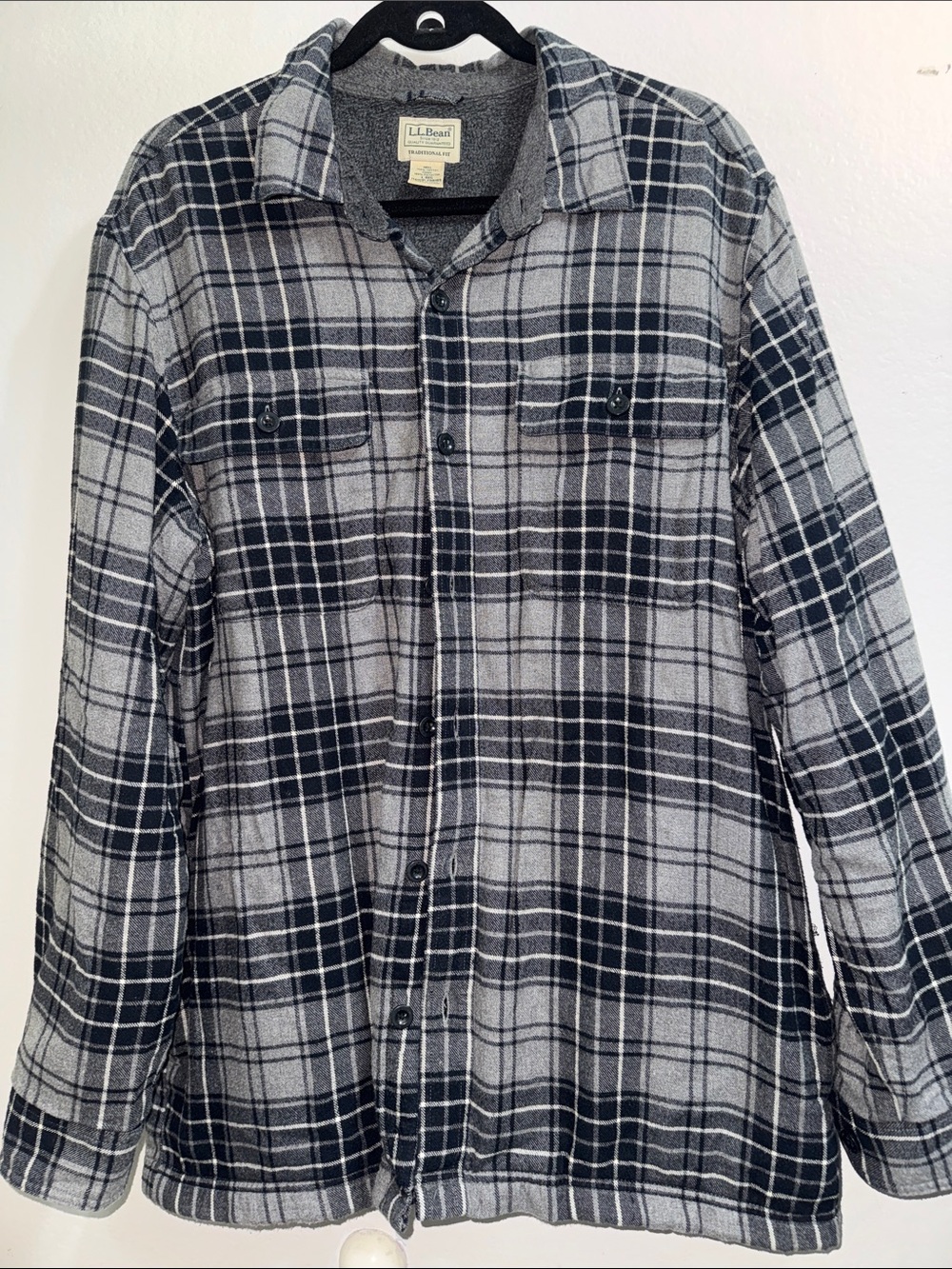 L.L. Bean Men's Black and Gray Plaid Flannel Button-Down Shirt